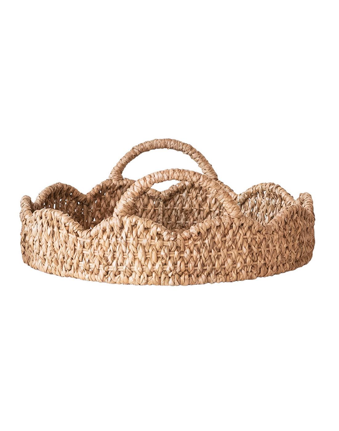 Creative Co-Op Medium Braided Bankuan & Rattan Scalloped Tray with ...