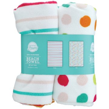 Destination Holiday Microfiber Summer Beach Towel Set - Stripe & Dots, 2 pk, 28" x 58"