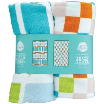 Destination Holiday Microfiber Summer Beach Towel Set - Blocks & Checkered, 2 pk, 28" x 58"