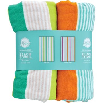 Destination Holiday Microfiber Summer Beach Towel Set - Green & Multi Color Stripes, 2 pk, 28" x 58"