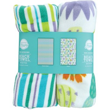 Destination Holiday Microfiber Summer Beach Towel Set - Broken Stripes & Cactus, 2 pk, 28" x 58"