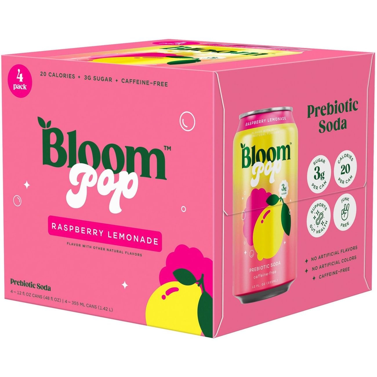 Bloom Pop Prebiotic Soda 4 pk Cans - Raspberry Lemonade - Shop Soda at ...