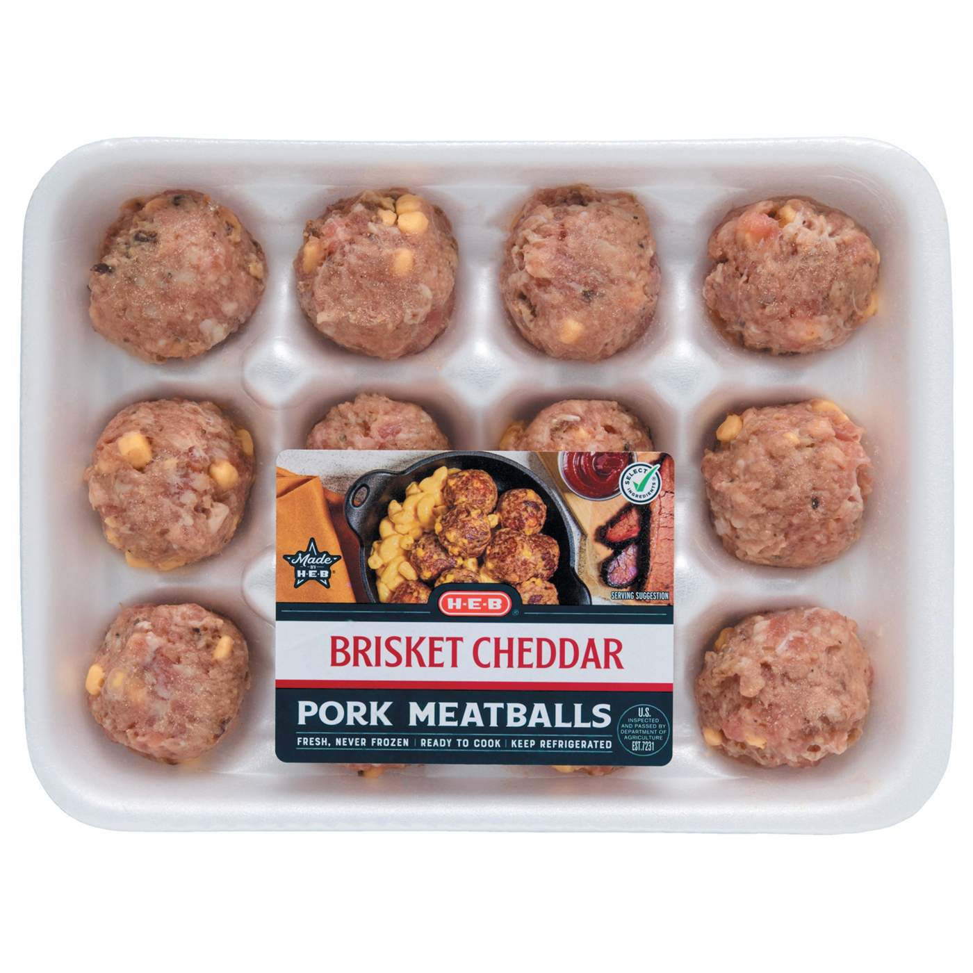 H-E-B Fresh Pork Meatballs - Brisket & Cheddar; image 1 of 2