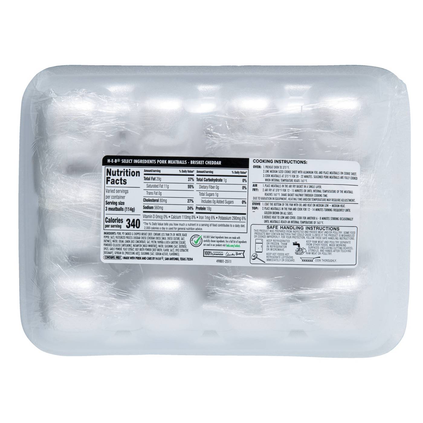 H-E-B Fresh Pork Meatballs - Brisket & Cheddar; image 2 of 2