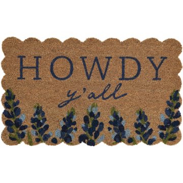 Destination Holiday Howdy Y'all Bluebonnet Scallop Coir Doormat, 18'' x 30''