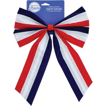 Destination Holiday Red White & Blue Striped Flocked Patriotic Bow, 11" x 15.5"