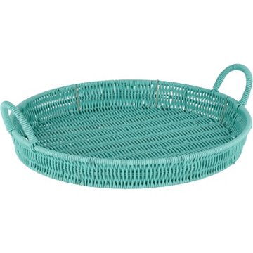 Destination Holiday Round Rattan Serving Tray - Teal