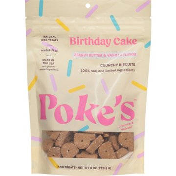 Poke's Birthday Cake Crunchy Biscuits Dog Treats - Peanut Butter & Vanilla, 8 oz