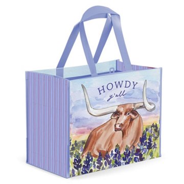 Destination Holiday Extra Large Howdy Y'all Longhorn Reusable Shopping Bag, 14" x 19"