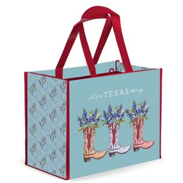 Destination Holiday Extra Large Cowboy Boots & Bluebonnets Reusable Shopping Bag, 14" x 19"