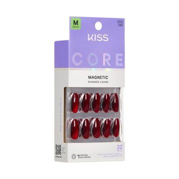 KISS CORE Magnetic Shimmer Press-On Manicure Nails - Apple Blossom (Red Almond Medium Nails), 30 ct