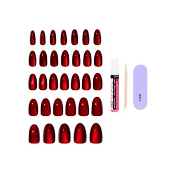 KISS CORE Magnetic Shimmer Press-On Manicure Nails - Apple Blossom (Red Almond Medium Nails), 30 ct