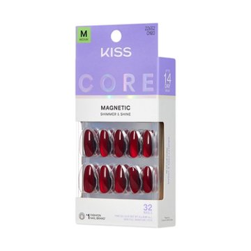 KISS CORE Magnetic Shimmer Press-On Manicure Nails - Apple Blossom (Red Almond Medium Nails), 30 ct