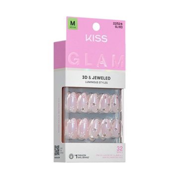 KISS GLAM 3D Jeweled Nails  - Brezee of Bliss (White Almond Medium Nails), 32 ct