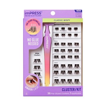 KISS imPRESS No Glue Lash Clusters Kit  - Classic Wispy, 36 ct