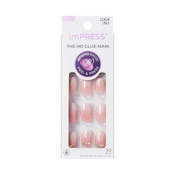 KISS imPRESS No Glue Manicure Nails - Even Better (Pink Oval Short Nails), 30 ct
