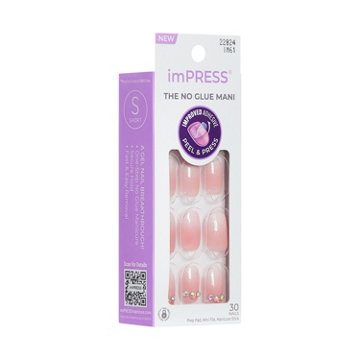 KISS imPRESS No Glue Manicure Nails - Even Better (Pink Oval Short Nails), 30 ct