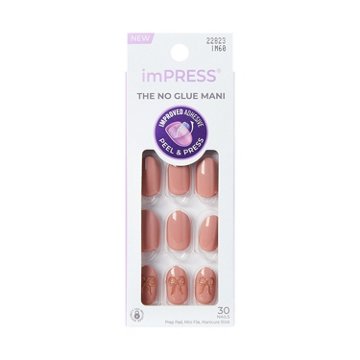 KISS ImPRESS No Glue Manicure Nails - Close To You (Pink & Gold Oval Short Nails), 30 ct