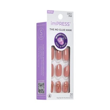 KISS ImPRESS No Glue Manicure Nails - Close To You (Pink & Gold Oval Short Nails), 30 ct