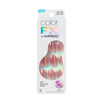 KISS imPRESS Color FX No Glue Press-On Manicure Nails - Boundless (Pink Oval Short Nails), 30 ct