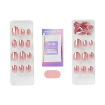 KISS imPRESS Color FX No Glue Press-On Manicure Nails - Boundless (Pink Oval Short Nails), 30 ct