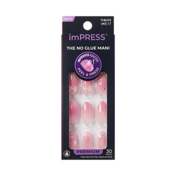 KISS imPRESS No Glue Manicure Nails - Premium Venus (Pink Almond Medium Nails), 30 ct