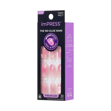 KISS imPRESS No Glue Manicure Nails - Premium Venus (Pink Almond Medium Nails), 30 ct