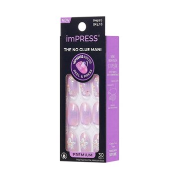 KISS imPRESS No Glue Manicure Nails - Premium Pick Me First (Multicolor Oval Medium Nails), 30 ct
