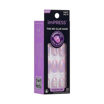 KISS imPRESS No Glue Manicure Nails - Premium Pick Me First (Multicolor Oval Medium Nails), 30 ct