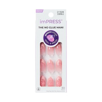 KISS imPRESS No Glue Manicure Nails - Glow Muse (Pink Coffin Medium Nails), 30 ct