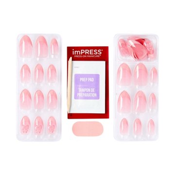 KISS imPRESS No Glue Manicure Nails - Glow Muse (Pink Coffin Medium Nails), 30 ct