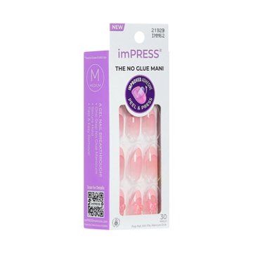 KISS imPRESS No Glue Manicure Nails - Glow Muse (Pink Coffin Medium Nails), 30 ct