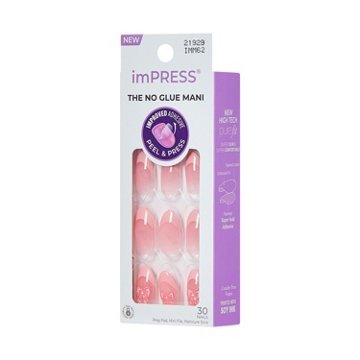 KISS imPRESS No Glue Manicure Nails - Glow Muse (Pink Coffin Medium Nails), 30 ct
