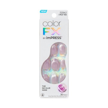 KISS Color FX by imPRESS No Glue Press-On Manicure Nails - Diamond Drip (Purple Oval Short Nails), 30 ct