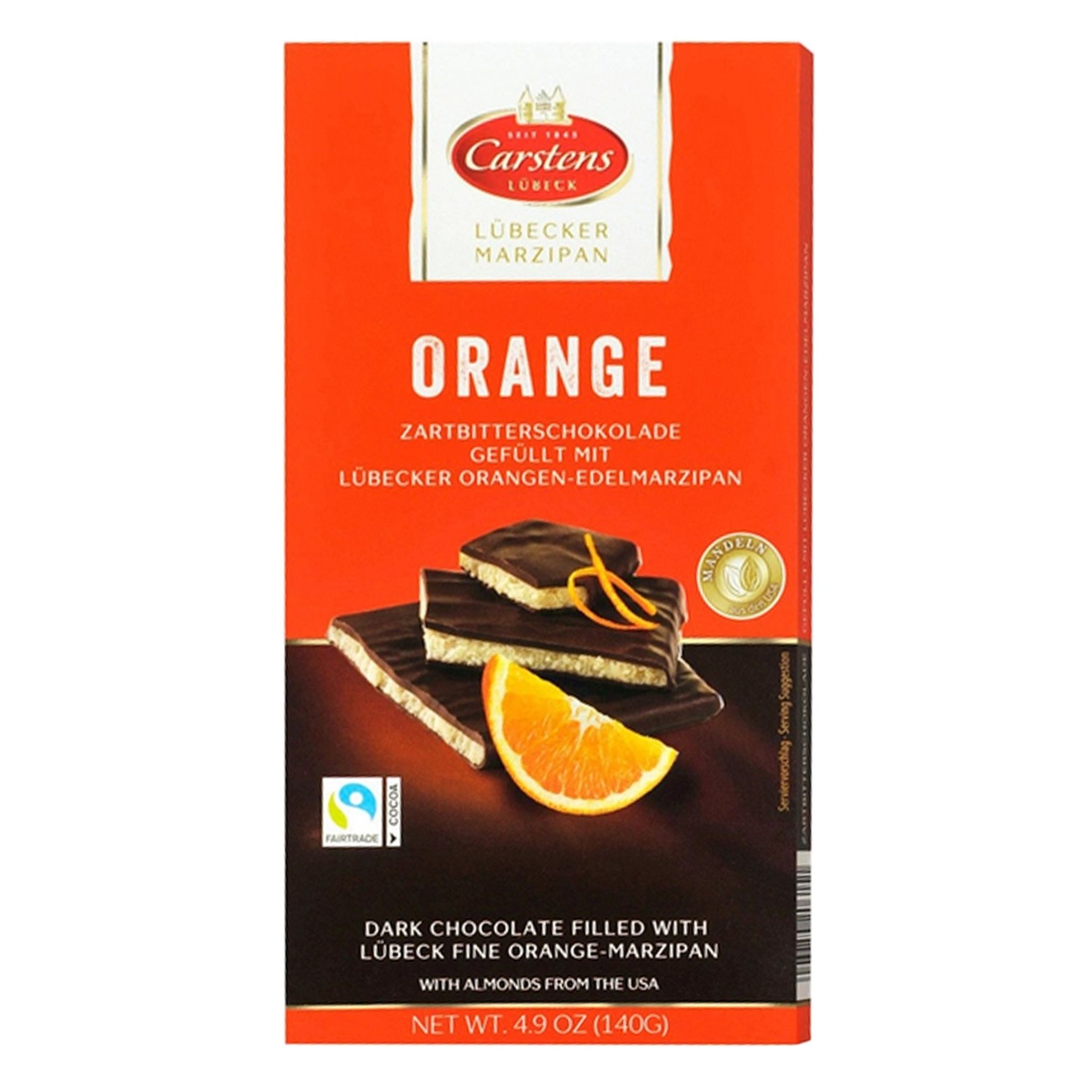 Carstens Lübecker Dark Chocolate Orange Marzipan Bar, 4.9 oz