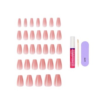 KISS CORE Color Press-On Manicure Nails - Jubilation (Pink Coffin Medium Nails), 30 ct