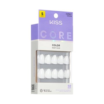 KISS CORE Color Press-On Manicure Nails - Lyrical  (White Almond Short Nails), 30 ct