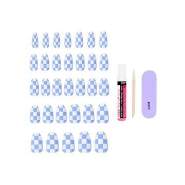 KISS CORE Design On Trend Nail - Credit (Blue & White Almond Medium Nails), 32 ct