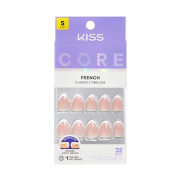 KISS CORE French Nails - Passionate (White Almond Short Nails), 32 ct