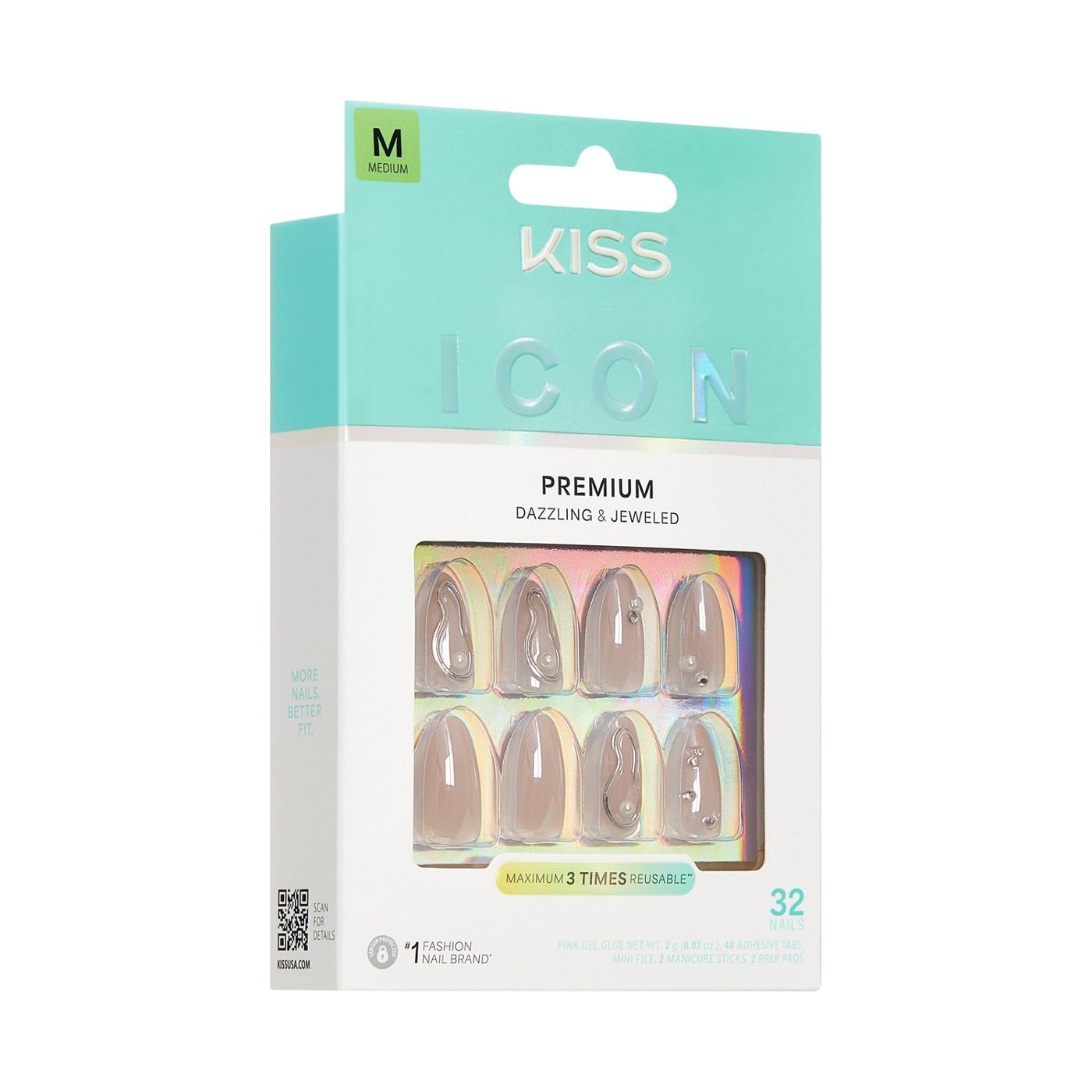 KISS ICON Premium Dazzling & Jeweled Nails - Terrific (White Almond Medium Nails); image 2 of 8