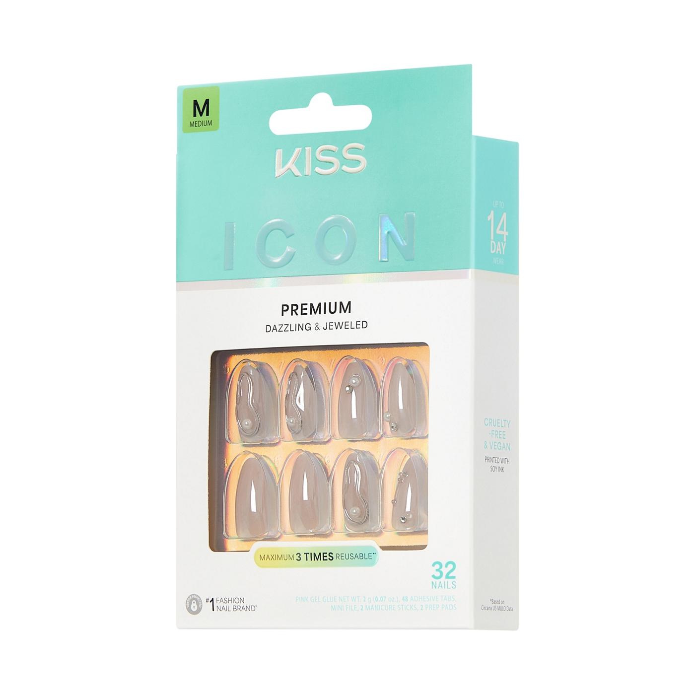KISS ICON Premium Dazzling & Jeweled Nails - Terrific (White Almond Medium Nails); image 8 of 8