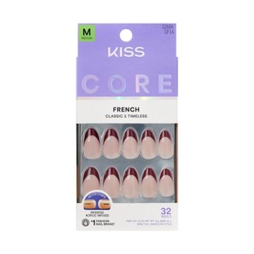 KISS CORE French Nails -  Cheerful (Red Almond Medium Nails), 32 ct