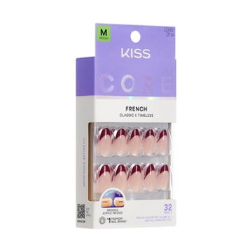KISS CORE French Nails -  Cheerful (Red Almond Medium Nails), 32 ct