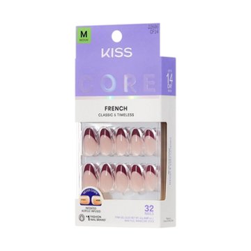 KISS CORE French Nails -  Cheerful (Red Almond Medium Nails), 32 ct