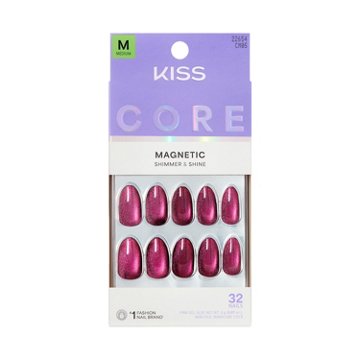 KISS CORE Magnetic Shimmer & Shine Nails - Glittering (Purple Almond Medium Nails), 32 ct