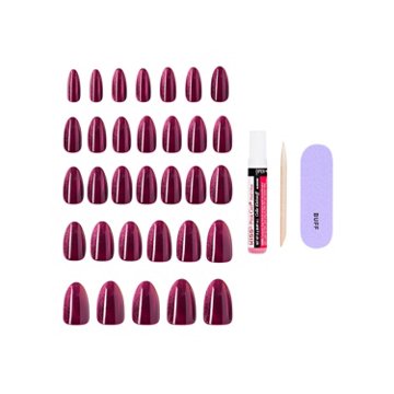 KISS CORE Magnetic Shimmer & Shine Nails - Glittering (Purple Almond Medium Nails), 32 ct