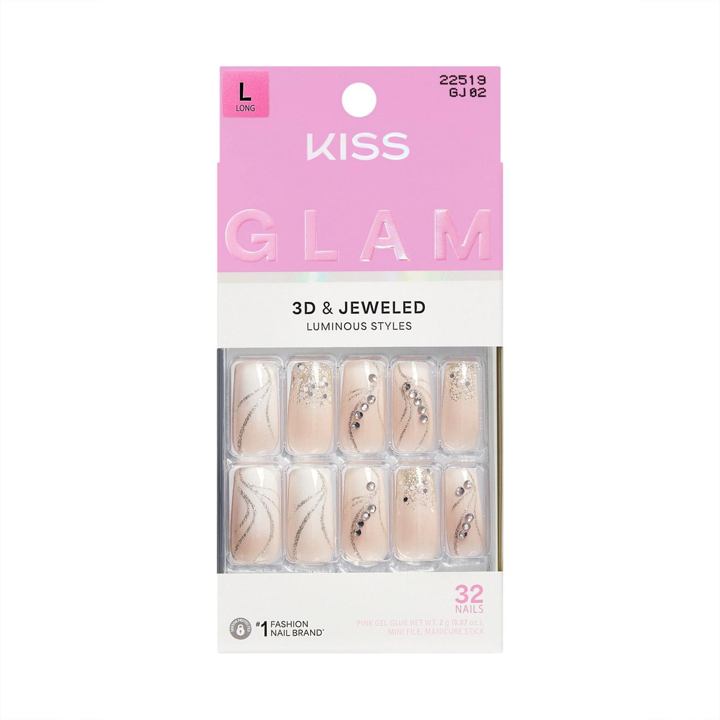 KISS GLAM 3D & Jeweled Nails - Wrapped in Beauty (White Square Long Nails); image 1 of 8
