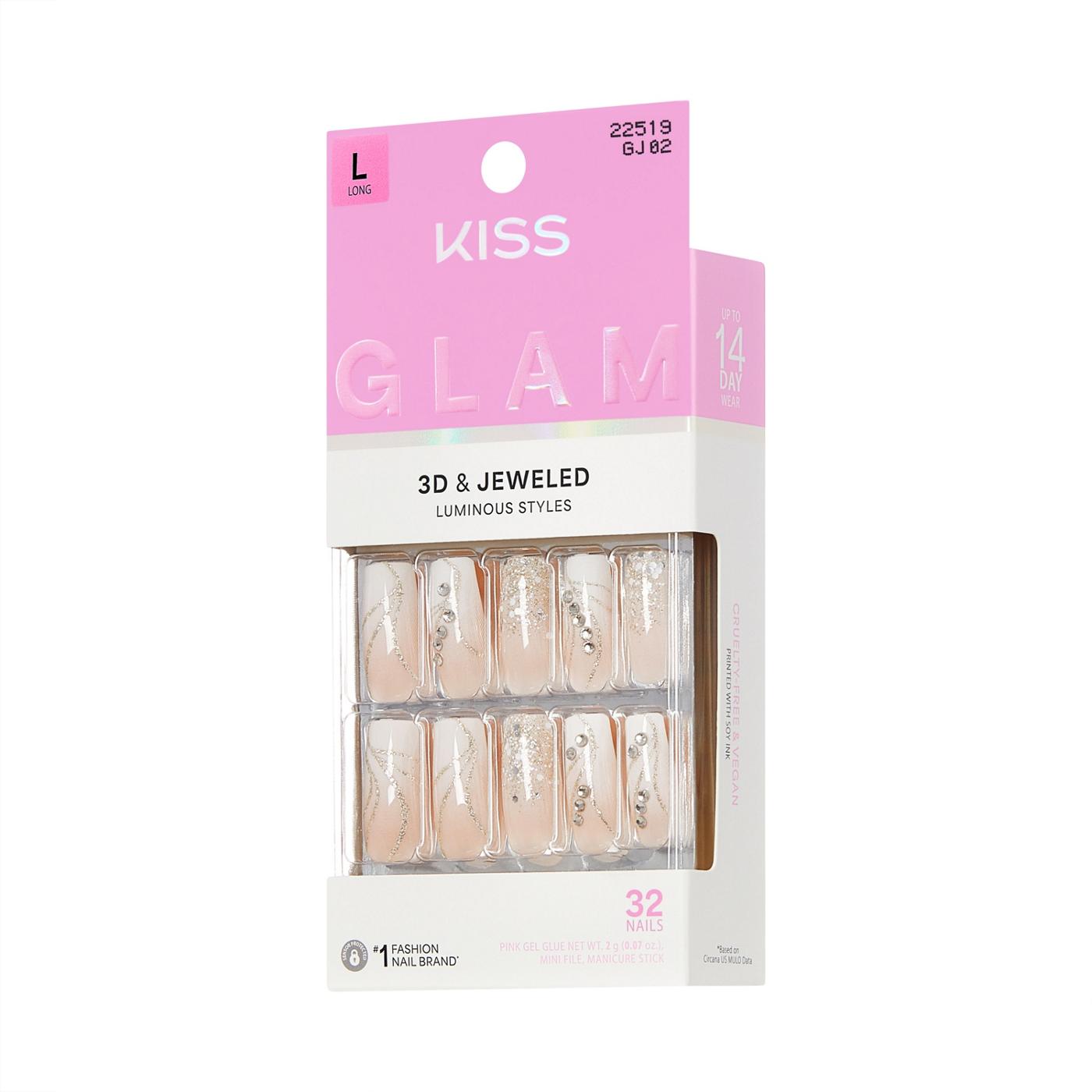 KISS GLAM 3D & Jeweled Nails - Wrapped in Beauty (White Square Long Nails); image 2 of 8
