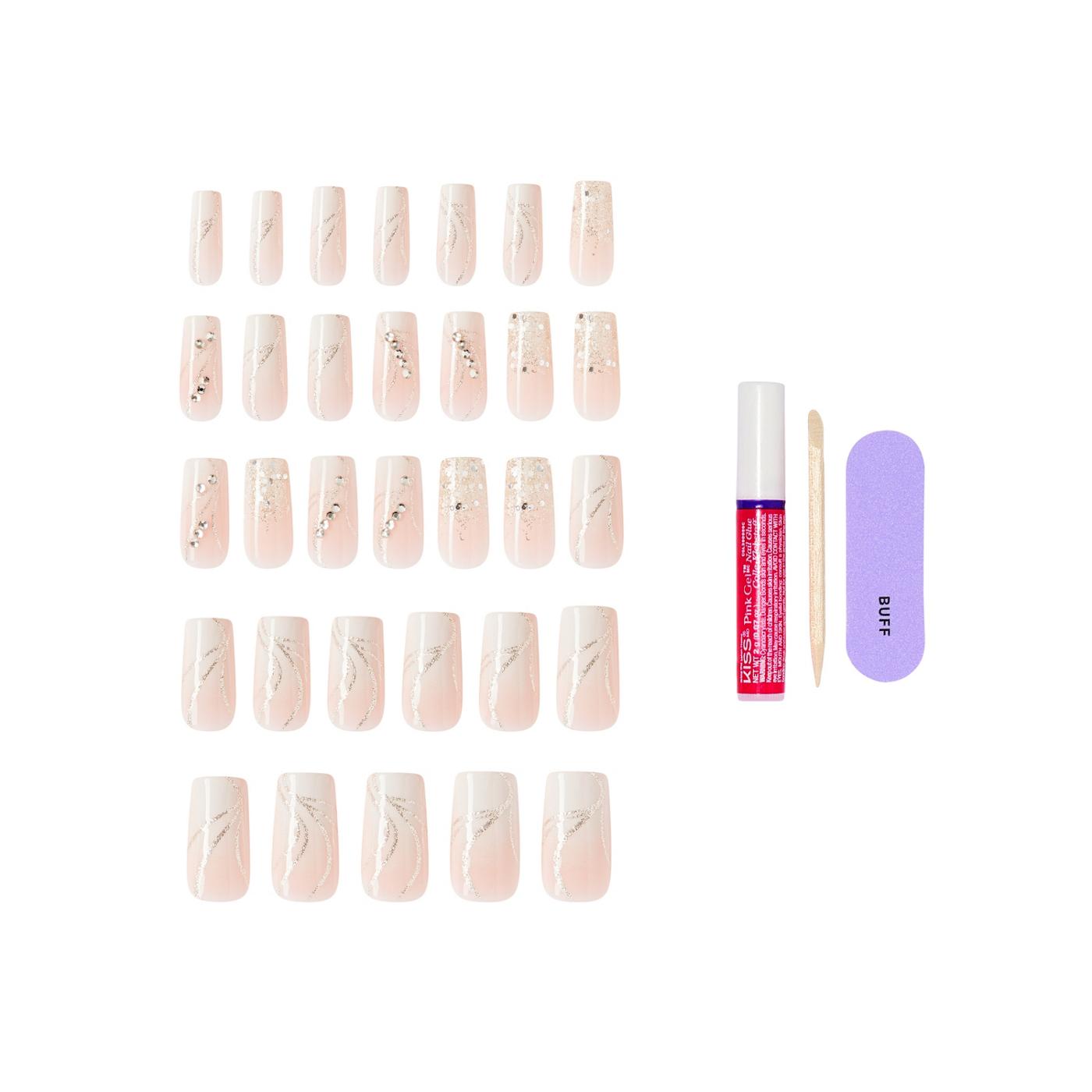 KISS GLAM 3D & Jeweled Nails - Wrapped in Beauty (White Square Long Nails); image 4 of 8