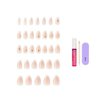 KISS GLAM 3D & Jeweled Nails - Zephyr (White & Gold Almond Medium Nails), 32 ct